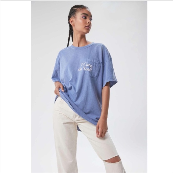 🔥URBAN OUTFITTERS🔥I CARE DO YOU? Pocket T-Shirt Blue Small NWT - Picture 2 of 6